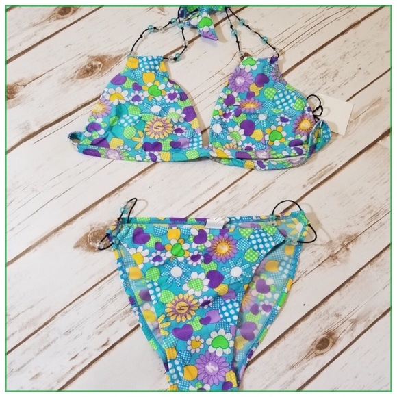 NEW Bikini Swimsuit Set Floral Elastic Band Small - Picture 3 of 7